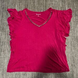 Roamans Fuchsia Ruffled V-Neck Top With Beaded Trim Size 18/20 L China